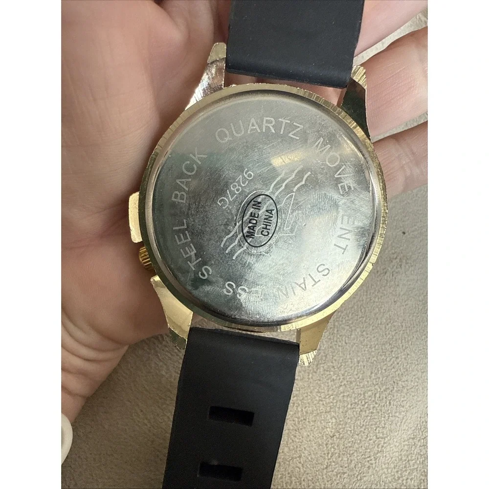 Unisex Watch Luxury‎ Hip Hop Full Iced Face Gold Finished Black   Band  4303